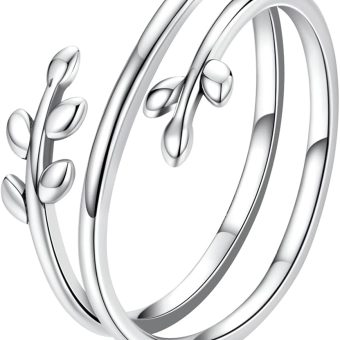 MUNDELL 925 Sterling Silver Simple Multi-layer Leaf Adjustable Ring Lucky Leaves Statement Ring for Women Promise Ring Fashion Jewelry