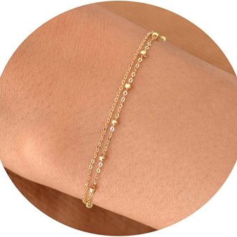 Tasiso Dainty Gold Bracelets for Women Cute Tiny Sideways Cross Bracelets Layered Pearls Herringbone Chain Toggle Clasp Bracelet Minimalist Handmade Jewelry Gift