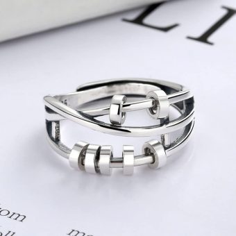 Ring,Ring S925 Sterling Silver Fashion Temperament Female Three-Ring Smart Index Finger Ring Transfer Multi-Circle Transfer Beads Wishing Silver Jewelry