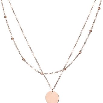 Rose Gold Layered Necklace for Women - Beads Choker Necklace Stackable Necklace