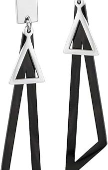 555Jewelry Womens Stainless Steel Double Triangles Hollow Dangle Drop Earrings