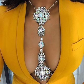 ELABEST Boho Rhinestone Statement Chest Chain Crystal Necklace Body Chain Summer Beach Body Jewelry Accessories for Women