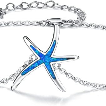 Starfish Bracelet 925 Sterling Silver with White Fire Opal Chain Bracelets Ocean Jewelry Birthday For Women