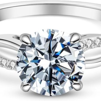 Engagement Rings for Women,925 Sterling Silver CZ Round Solitaire Engagement Ring with 18K Gold Plated,Promise Engagement Wedding Bands Couple Rings for Her 1.5/2/3/4/5CT