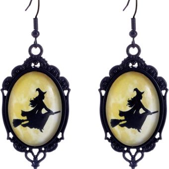 Gothic Mystery Witch Cameo Earrings,Vintage Crystal Glass Witch Dangle Earrings Punk Style Mystery Earrings Goth Victorian Earrings Halloween Jewelry for Women