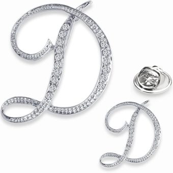 A-Z Woman’s Letter Initial Brooch Pins, Silver Clear Crystal Rhinestone Breastpins Letter Stocking Pins 2size/package