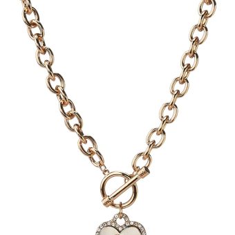 GUESS Womens Pave Framed Heart Toggle Necklace with 4 G Logo Silver/Gold/Crystal One Size