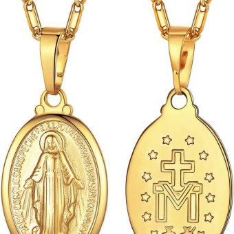 Suplight 925 Stelring Silver Virgin Mary Necklace Christian Jewelry Oval Medallion Medal Pendant Necklaces (with Gift Box)