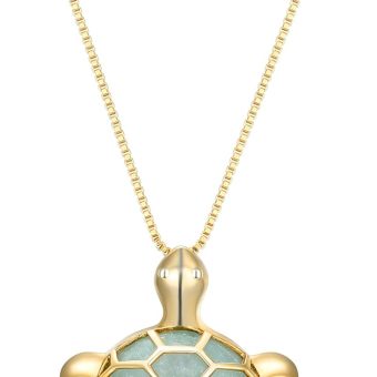 Amazon Essentials womens 18k Yellow Gold Plated Sterling Silver Genuine Green Jade Turtle Pendant Necklace, 18" (previously Amazon Collection)