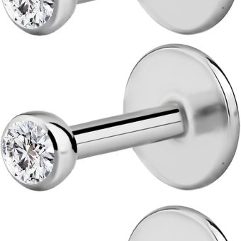 Forbidden Body Jewelry Surgical Steel Earrings Internally Threaded Micro CZ Gem Top Tragus/Helix/Labret Stud with 2mm Top 18G (4mm-10mm)