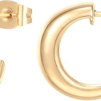 PAVOI 14K Gold Plated 925 Sterling Silver Posts Thick Dome Huggie Earrings for Women | Small Wide Round Hoop Earrings