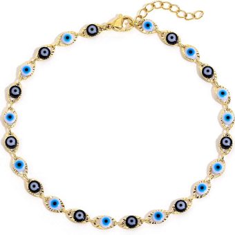 SLOONG Evil Eye Anklet Bracelet for Women 14K Gold Plated Beach Foot Anklet Bracelet Summer Jewelry Beads Anklet Set, Adjustabe Size