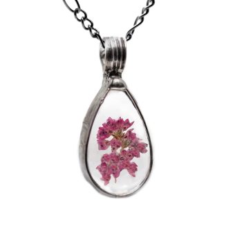 Handmade Scottish Heather Pendant Necklace, Real Pressed Flowers Jewelry, Adjustable Chain Necklace for Women, Perfect for Birthdays, Mother's Day, Anniversaries