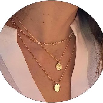 ASCOMY Layered Necklaces for Women Dainty Gold Necklace 14K Gold Plated Herringbone Necklace for Women Pearl Cross Necklace Paperclip Cuban Figaro Rope Satellite Chain Gold Choker Trendy Jewelry Gift