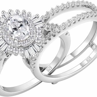 Newshe Jewellery Vintage Engagement Rings for Women AAAAA Cz Wedding Band Ring Enhancer Bridal Set 3.5 Ct 925 Sterling Silver Halo Size 5-10