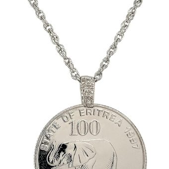 American Coin Treasures Lucky Elephant Coin Pendant | Mother and Baby Elephants | Silvertone 24 Inch Rope Chain | Certificate of Authenticity |