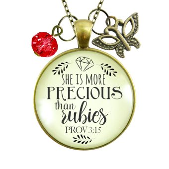 She is More Precious Than Rubies Necklace Jewelry for Women of Faith Vintage Aesthetic Chain 24"