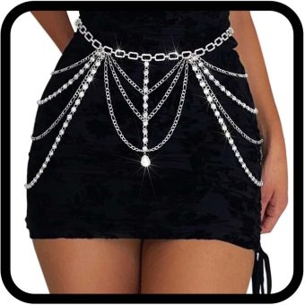 BODIY Silver Rhinestone Waist Chain Jewelry Belt Crystal Belly Chains Layered Sparkly Waist Jewelry for Women