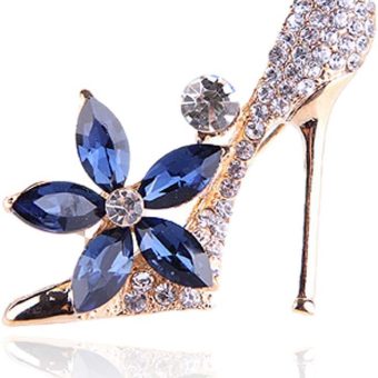 Crystal Shoes Brooch Pins Jewelry Gift for Women Lady, Gold Plated Cubic Austrian Crystal Fashion High-Heel Shoes Brooch Pins Jewelry Gift