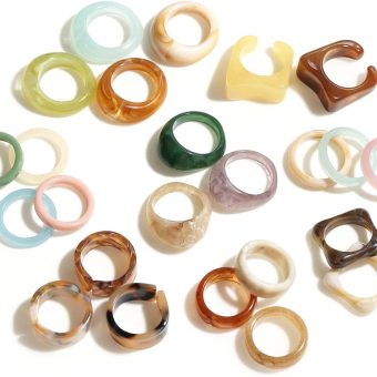 Viva Joya 24-30pcs Resin Rings, Plastic Rings Acrylic Rings Knuckle Rings for Women, Chunky Aesthetic Trendy Colorful Cute Stackable jewelry, Bulk Rings, Statement Dome Thick Rings, Set Size 6 7 8 9