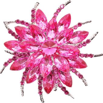 Urberry Crystal Flower Brooch Pin for Women Girls Brides (Hot pink)