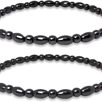 Hion 2 Pack Hematite Therapy Anklet Bracelet for Women/Men