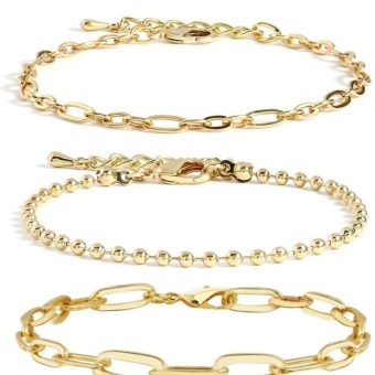 Gold Chain Bracelet For Women,14K Gold Plated Link Dainty Bracelets Stake Adjustable Layered Bracelet Set Hypoallergen Gold Jewelry