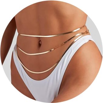 Turandoss 1-3PCS 18K Gold Plated Waist Chains for Women - Gold Layered Belly Body Chain for The Waist Adjustable Multilayer Sexy Bikini Waist Chain for Women Dainty Beach Waist Jewelry for Women