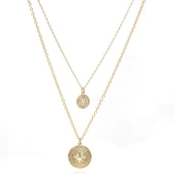 POMINA Gold Circle Square Geometric Pendant Necklace Gold Coin Pendant Layering Necklace for Women