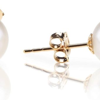 PAVOI 18K Gold Plated Sterling Silver Round Stud White Simulated Shell Pearl Earrings