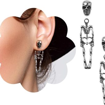 Jaisie.W Halloween Earrings Silver, Skeleton Earrings for Women -Skull Earrings/Spooky Earrings/Skeleton Earrings Dangle (1Pair, Silver)