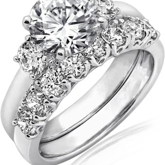 Amazon Essentials Sterling Silver Platinum Plated Infinite Elements Cubic Zirconia Three Stone Ring (previously Amazon Collection)