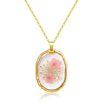 Personalized Necklaces for Women - Daffodil Pressed Flower Necklace - Romance of Nature,Wonderful Holiday Gift - Irregular Oval Pendant Necklace - Rose Gold