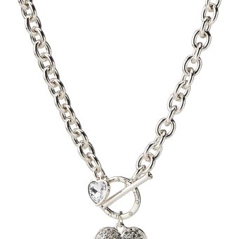 GUESS Women's Toggle Logo Charm Necklace, Silver, One Size