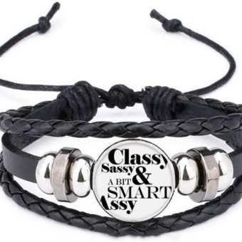 DIYthinker Classy Sassy & A Bit Smart Assy Quote Bracelet Braided Leather Woven Rope Wristband