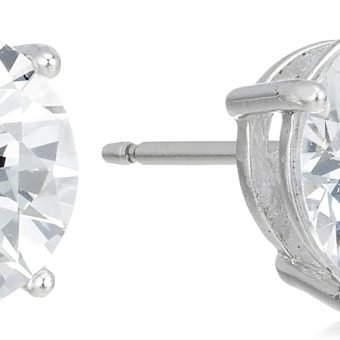 Amazon Essentials Plated Sterling Silver Cubic Zirconia Stud Earrings (Round & Princess)