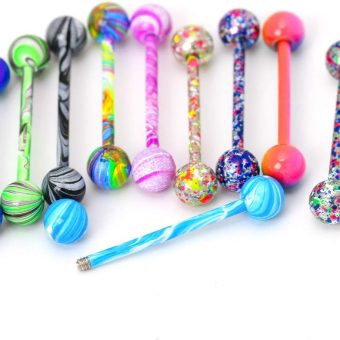 CrazyPiercing 10 Pack 19mm 14G Tongue Rings Colorful Nipple Ring Straight Barbells Surgical Steel Body Piercing Jewelry