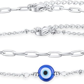 Tarsus Gold Plated Evil Eye Bracelet/Anklets Layered Amulet Nazar for Women