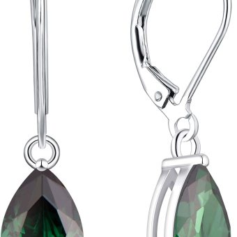 YL Dangle Drop Earrings Sterling Silver Solitaire Leverback Earring 7x10 MM Teardrop Birthstone Jewelry for Women