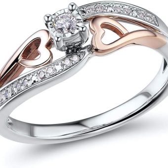 Diamond Promise Ring in 10kt Rose Gold and Sterling Silver 1/10 cttw H-I Color, I2-I3 Clarity