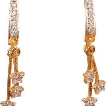 Touchstone Indian Bollywood Fashion Handcrafted Simulated Diamond Cubic Zirconia CZs Designer Jewelry Dangling Earrings In Gold Or White Gold Tone For Women.