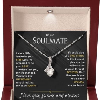 To My Soulmate Necklace For Women. Necklace for Girlfriend or To My Wife Necklace, Necklaces for Women Select 14k White Gold finish, 18K Yellow finish or Rose Gold Finish. Gifts for Girlfriend Romantic.