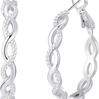 Senteria 925 Sterling Silver Earrings Hoops for Women Lightweight Twisted Hoop Earrings With Cubic Zirconia Hypoallergenic Hoops Earrings (20/30/40/50/60MM)