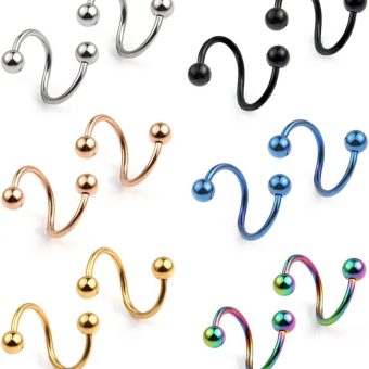 Ruifan 16G Stainless Steel Twist Ear Plug Earring Spiral Helix Stud Lip Ring Body Piercing Jewelry 8mm 10mm