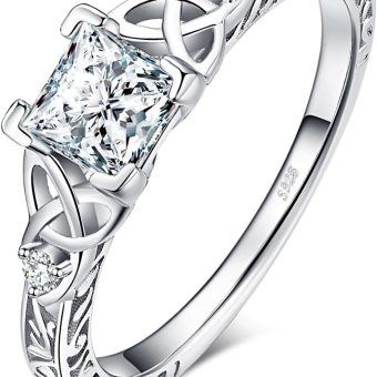 JewelryPalace Vintage Celtic Knot Princess Cut 1.2ct Cubic Zirconia Solitaire Engagement Rings for Women