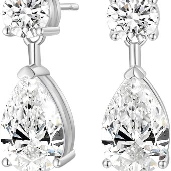 EAMTI Teardrop Wedding Earrings for Women Cubic Zirconia Dangle Bridal Earrings 925 Sterling Silver Post Pear Cut Earring for Prom Bridesmaid