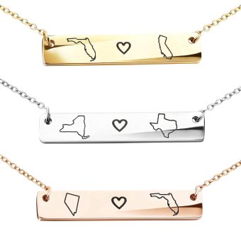 Personalized Long Distance Relationship State Necklace Friendship Jewelry Custom Gift for Best Friend or Couples Unique Christmas Gift for Women – 4N-LDS