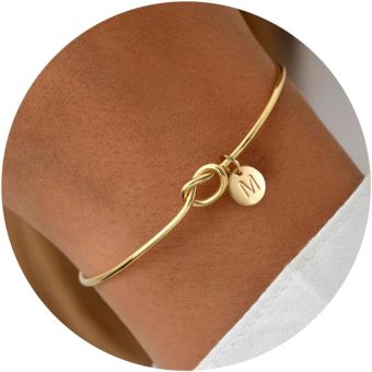 Turandoss Gold Initial Bracelets for Women - Dainty Gold Knot Letter A-Z Initial Bracelet for Women, Personalized Cuff Bangle Bracelet for Women, Gold Jewelry for Women