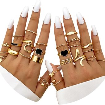 FUTIMELY 27Pcs Stacking Knuckle Statement Rings Sets for Women Teen Girls,Vintage Snake Heart Butterfly Twist Midi Rings Party Jewelry Accessories Gifts