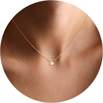 MBW Diamond Necklaces for Women, Dainty 14k Gold/Silver Plated Cubic Zirconia Pendant Necklaces for Women Trendy Simple Small Silver CZ Round Solitaire Choker Necklaces Jewelry for Women